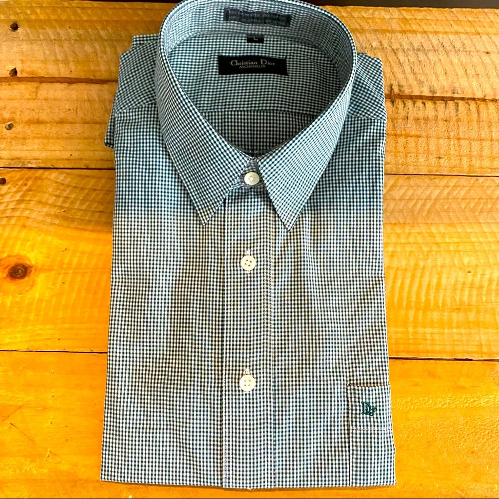 Christian Dior Men’s dress shirt green gingham L